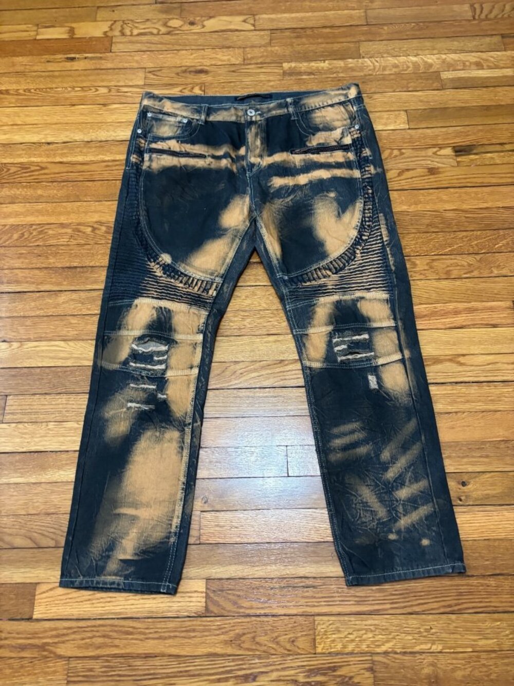 Bleecker & Mercer Men's Moto Jeans Sz 42x32 Blue Dark Acid Wash Stretch Denim